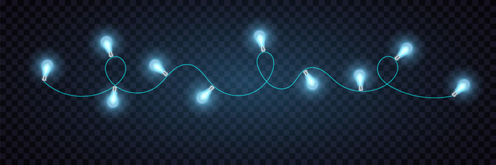 A garland of glowing blue light bulbs on a transparent background ©  Zhenya Antsukov