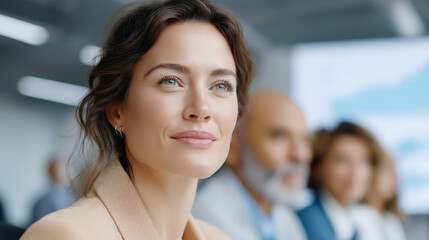 Diverse business team brainstorming in bright office.