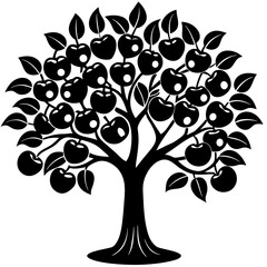 Vibrant summer fruit tree with lush green foliage and small ripe apples perfect for seasonal designs and nature themes