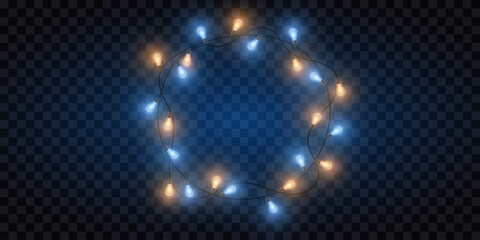 Multicolored garlands of light bulbs in a circle, Christmas decoration, vector illustration ©  Zhenya Antsukov