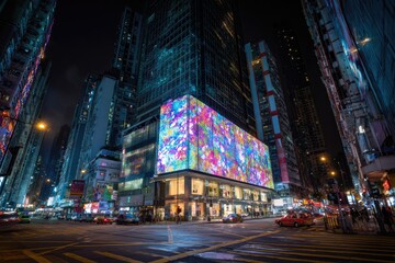 Fototapeta premium A night cityscape illuminated by bright lights, vibrant displays, and bustling city streets