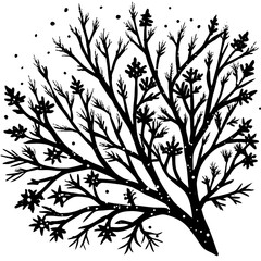 Obraz premium Delicate watercolor illustration of bare branches dusted with soft falling snow evoking a serene winter landscape
