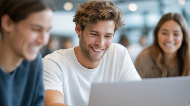 Co-working space with young professionals collaborating. - Powered by Adobe