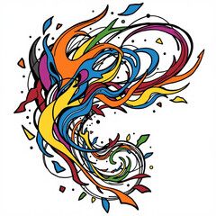 Minimilist a vibrant abstract swirl with colorful lines shapes and black outlines on a white background art piece vector