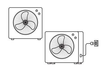 line art box room fan front and diagonal view
