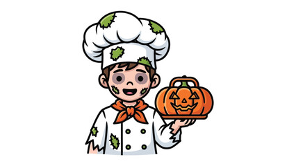 Spooky Chef with Jack-o'-Lantern: An animated chef holds a smiling pumpkin, creating a playful and delightful scene for the holiday spirit, radiating the festive magic.