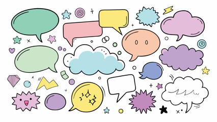 A collection of colorful speech bubbles in various shapes and sizes, representing different conversations or thoughts..eps