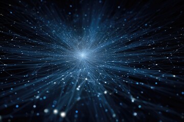Abstract digital network with light radiating from the center in a dark blue space