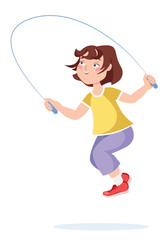 Girl jumping with a rope, vector illustration
