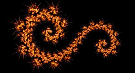 Fiery fractal spiral composed of glowing orange starbursts on a black background, symbolizing growth and expansion