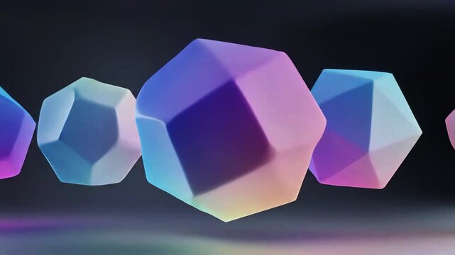 Pastel Polyhedra: Floating 3D figures on a dark background