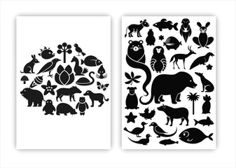 Farm animals livestock silhouettes.
