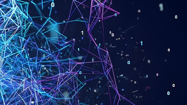 Abstract Digital Network Connections with Binary Code Flowing.