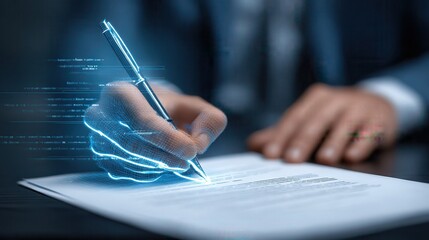 businessman writing on a document.