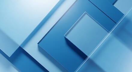Geometric abstract background with overlapping blue glass planes and sharp edges, creating a modern and clean design