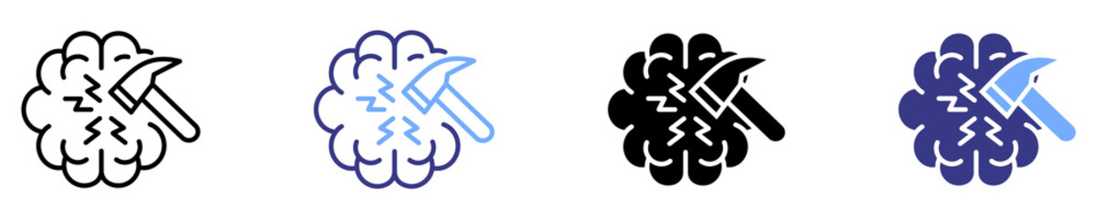 brain damage icon set multiple style