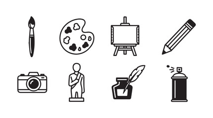 Creative art supplies collection diverse artistic tools for drawing painting photography and crafting vector