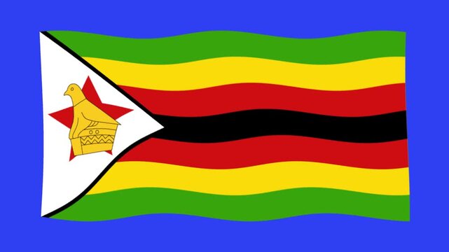 Zimbabwe flag animation on a blue background