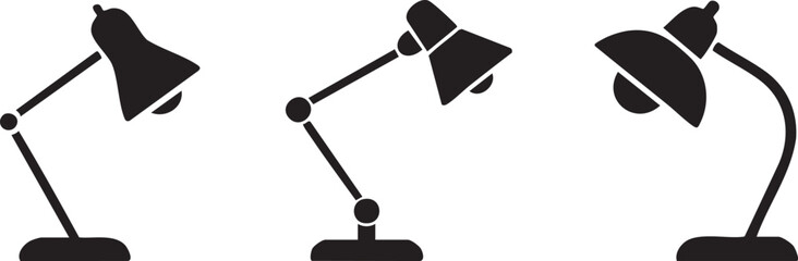 Minimalist Black and White Desk Lamp Icon Set for Office Design