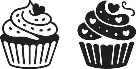 Decorative Cupcake Vector Illustration with Hearts and Sprinkles