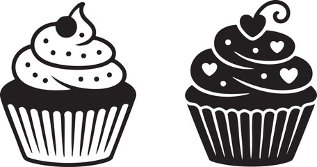 Simple Cupcake Dessert Icon Collection Minimalist Black White