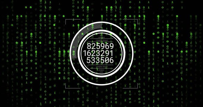 Cascading green binary streams starting dual-ring scanner filling ring updating analysis fading