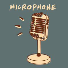 Vintage microphone illustration in retro style, perfect for music, broadcasting, podcasting and audio-related designs. Detailed vector artwork with classic charm.