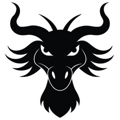 Obraz premium Dragon Head Silhouette | Mythical Creature Outline | Horned Fantasy Artwork