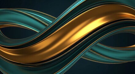 Luxurious abstract swirling ribbons of gold and teal, creating a sophisticated and elegant design