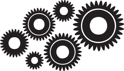 Mechanical Gear Wheel Vector Illustration Pack Isolated Black White