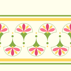 Decorative seamless border. Vector seamless pattern. Spring flowers in Art Nouveau style on a light background.