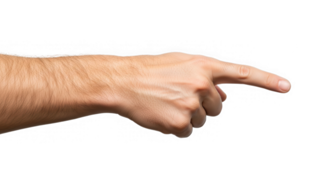 Hand pointing finger gesture direction isolated on transparent background