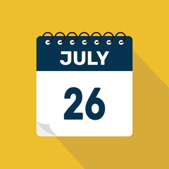 july 26 calendar icon vector illustration with design
