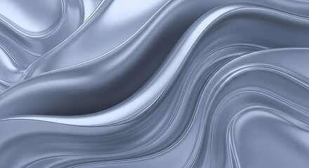 Smooth, flowing metallic silver waves creating a luxurious and elegant abstract background texture