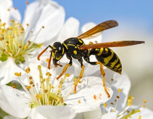 Paper Wasp grooming on a flower