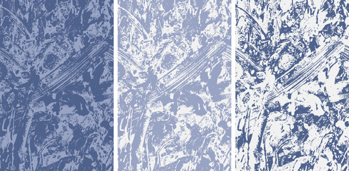 Set of seamless patterns with white elements isolated on a blue background. Monochrome abstract texture.