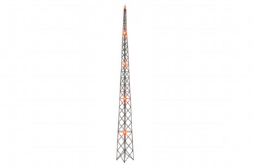Telecommunication tower transmitting radio signals, providing global connectivity and wireless broadcasting with warning lights