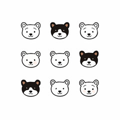 Adorable Cartoon Bear Faces in Various Colors and Expressions.