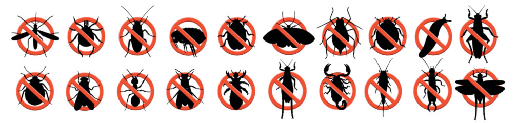  Large Set of Insect Pests Black Silhouette. Black silhouette of insect pests