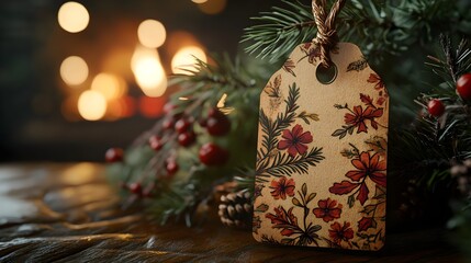 Christmas gift tag with floral design