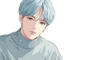 Fototapeta premium Attractive young man with blue hair illustration on transparent background