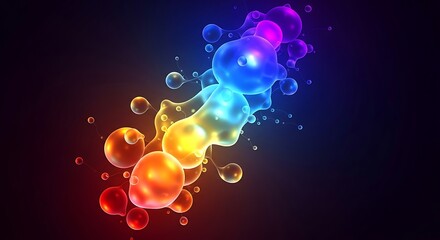 Vibrant rainbow colored liquid blobs and bubbles forming an organic shape against a dark background