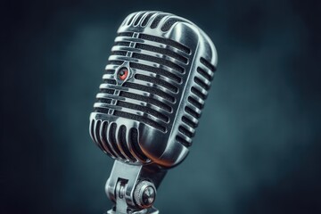 Captivating vintage style microphone surrounded by atmospheric lighting creating a feeling of excitement and anticipation for a musical performance or speech event