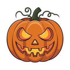 Spooky Halloween Jack-o- Lantern Pumpkin with Glowing Orange Eyes and Grinning Face isolated on a transparent background