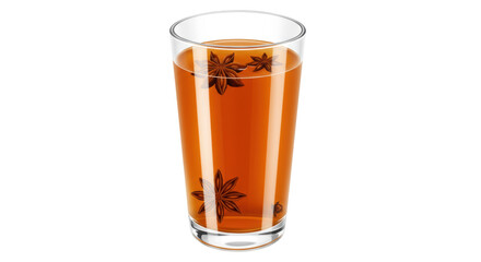 Spiced apple cider in a glass isolated on transparent background, warm autumn drink with star anise for fall and winter holidays