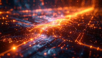 Fototapeta premium Digital Data Pathways: An abstract rendering of data streams and circuits, showcasing an artistic representation of information flow and the complexities of the digital age.
