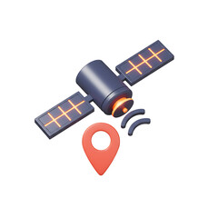 Satellite with Red Location Pin 3D Render on White Background