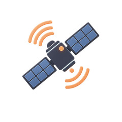 Dark Gray Satellite with Orange Signal on White Background