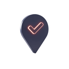 Dark Location Pin with Glowing Orange Checkmark on White Background