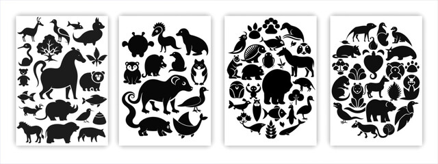 Farm animals livestock silhouettes.
